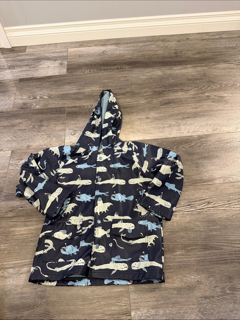 Hatley Children's Navy Fish Print Hooded Rain Jacket